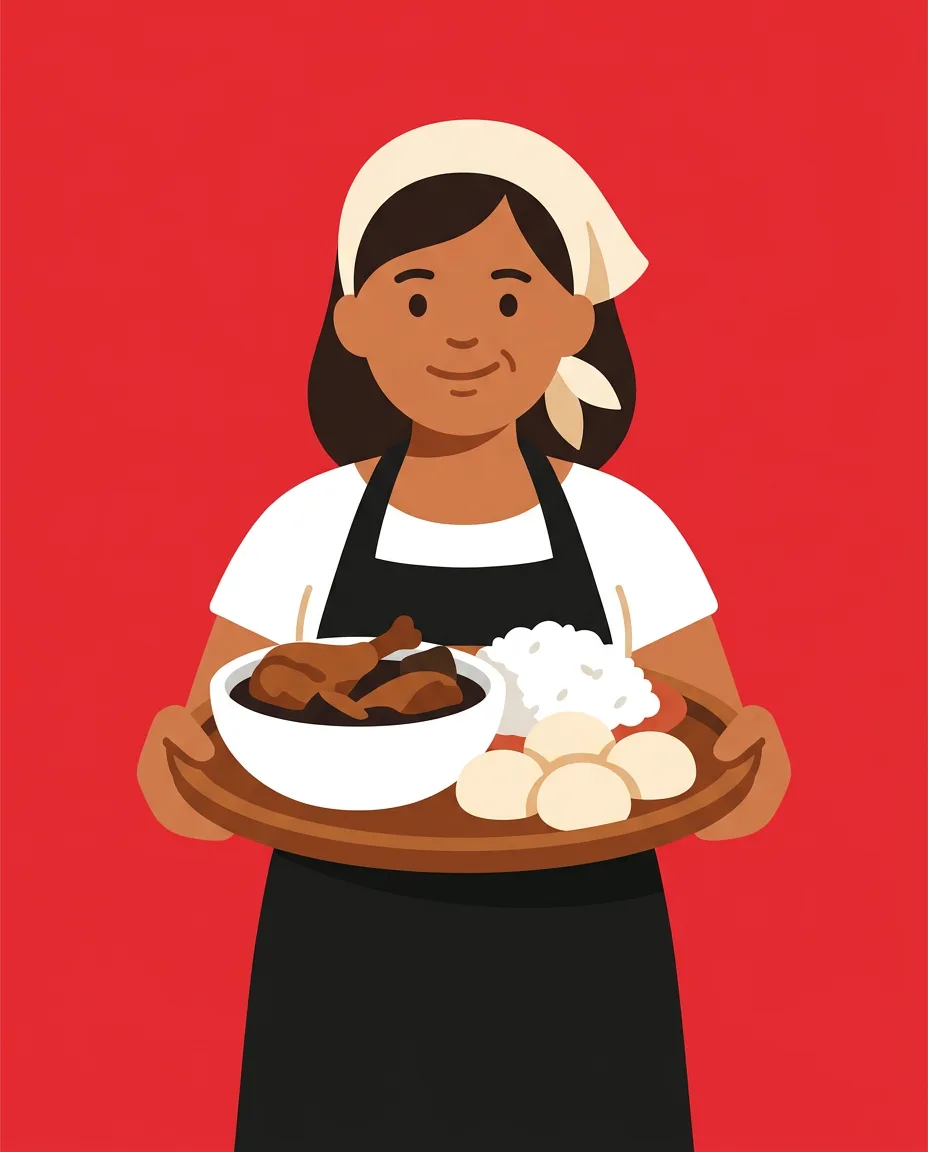 A neighbor cook holding a tray of home-cooked food