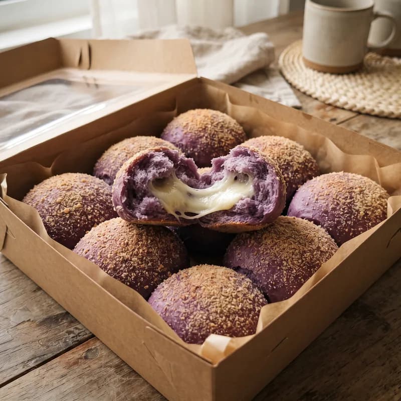 Ube cheese pandesal in a pastry box, an example of a strong listing photo